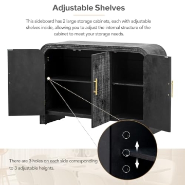 Elefesign Retro Minimalist Curved Sideboard with Gold Handles