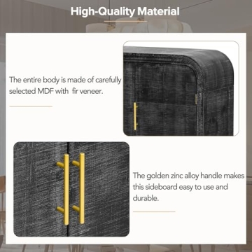 Elefesign Retro Minimalist Curved Sideboard with Gold Handles