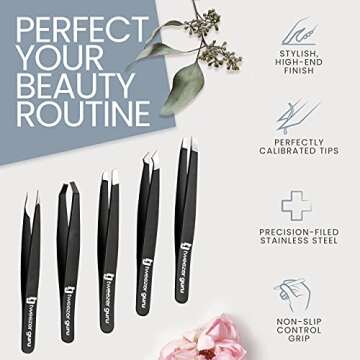 Tweezer Guru 5-Piece Precision Tweezers Set – Stainless Steel Essentials for Perfect Grooming