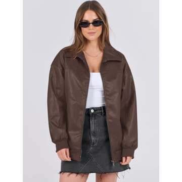 ANRABESS Womens Oversized Leather Jackets Faux Suede Fall Fashion Motorcycle Coats Winter Outfits Clothes 2024 Brown Small