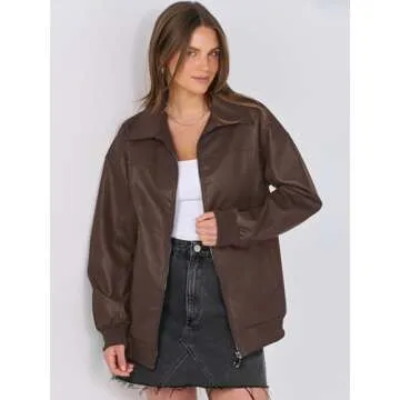 Stylish ANRABESS Oversized Leather Jacket for Women