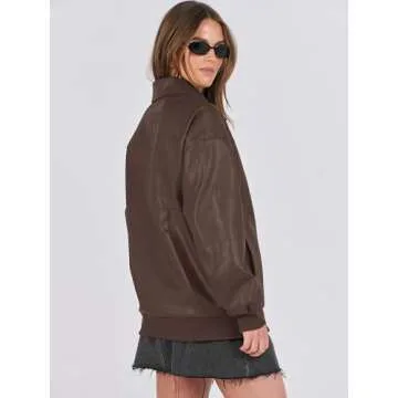 Stylish ANRABESS Oversized Leather Jacket for Women