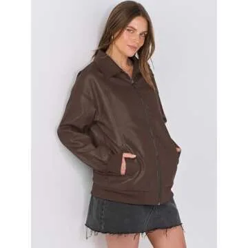 Stylish ANRABESS Oversized Leather Jacket for Women