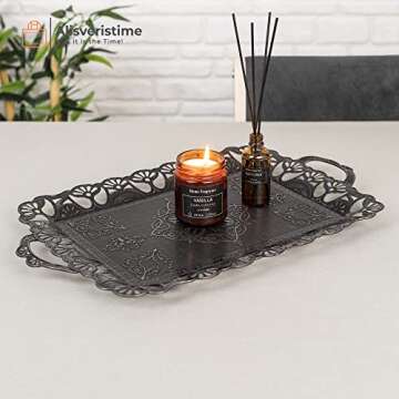 Alisveristime Handcrafted Large Turkish Ottoman Serving Tray with Floral Edges and Handles, Made fro...