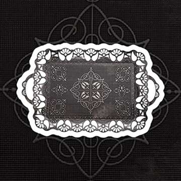 Alisveristime Handcrafted Large Turkish Ottoman Serving Tray with Floral Edges and Handles, Made from Zamac, Multi-Color Options (18.9" L x 12" W x 0.78" H) (Antique Black)