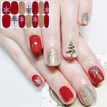 SILPECWEE 6 Sheets Christmas Nail Polish Strips for Women Full Nail Wraps Self Adhesive Nail Polish Stickers Nail Art Accessories Fingernails Manicure Stickers with Nail File
