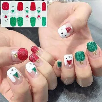 SILPECWEE 6 Sheets Christmas Nail Polish Strips for Women Full Nail Wraps Self Adhesive Nail Polish Stickers Nail Art Accessories Fingernails Manicure Stickers with Nail File