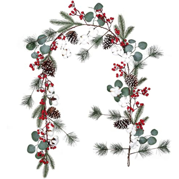 DearHouse 6Ft Berry Christmas Garland with Pinecones