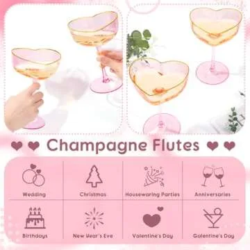 Didaey Valentine's Heart Shaped Champagne Flutes for Celebrations