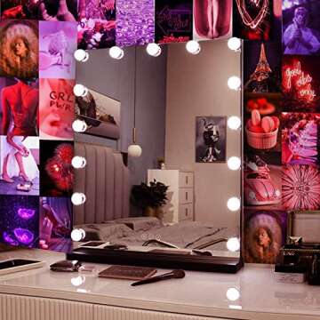 Wall Collage Kit 60 Set by Aesthetic Atmosphere for Wall Aesthetic | 4x6 inch Neon Pink Pictures for Room Decor | Boujee Bedroom Decoration Photos for Teen Girls | Cute VSCO Trendy Dorm Posters