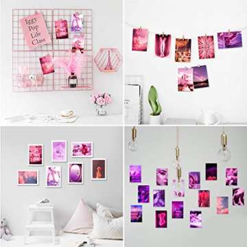 Wall Collage Kit 60 Set by Aesthetic Atmosphere for Wall Aesthetic | 4x6 inch Neon Pink Pictures for Room Decor | Boujee Bedroom Decoration Photos for Teen Girls | Cute VSCO Trendy Dorm Posters