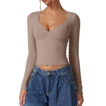 QINSEN Sexy V Neck Long Sleeve Tops for Women - Perfectly Form-Fitting & Versatile