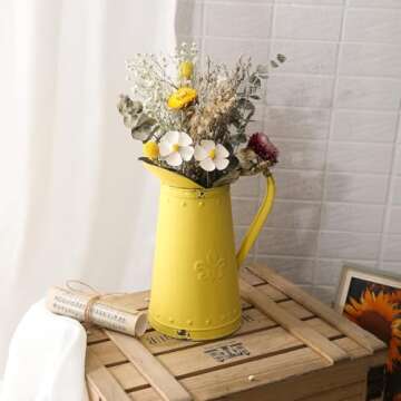 APSOONSELL French Style Shabby Chic Vase Metal Flower Vase Vintage Jug Rustic Farmhouse Decor for Ho...