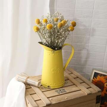APSOONSELL French Style Shabby Chic Vase Metal Flower Vase Vintage Jug Rustic Farmhouse Decor for Home, Yellow