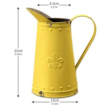 APSOONSELL French Style Shabby Chic Vase Metal Flower Vase Vintage Jug Rustic Farmhouse Decor for Home, Yellow