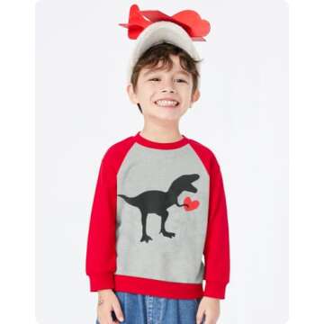 Little Hand Toddler Boys Valentine's Day Outfits Dinosaur Sweatshirt Pullover Long Sleeve Shirts 6t