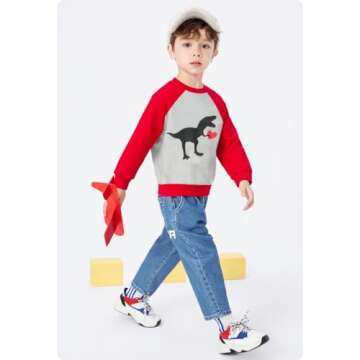 Little Hand Toddler Boys Valentine's Day Outfits Dinosaur Sweatshirt Pullover Long Sleeve Shirts 6t