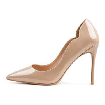 COLETER Middle Heels for Women, 3.93 inch/10cm Pointed Toe Dress Shoes Stiletto Heels Evening Party Pumps 10cm Natural 6.5 US