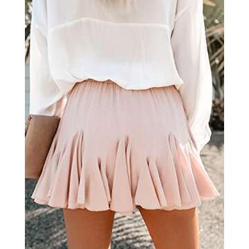 Metietila Women's Summer Casual High Waist Pink Ruffle Mini Skirt Pleated A Line Short Skater Skirts with Drawstring X-Large