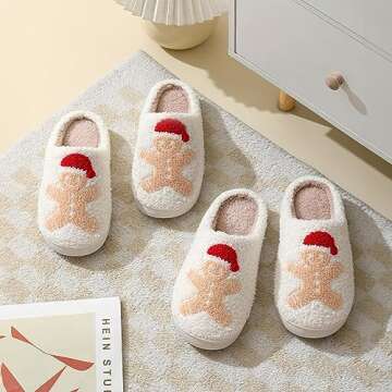 Afellicy Christmas Gingerbread Slippers for Women Xmas Holiday Slippers Size 7 8