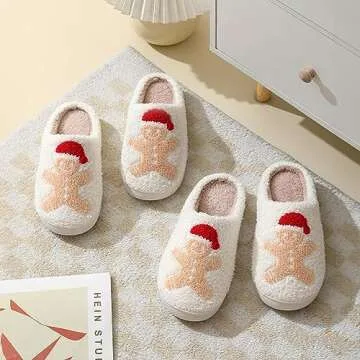 Afellicy Christmas Gingerbread Slippers for Women Xmas Holiday Slippers Size 7 8