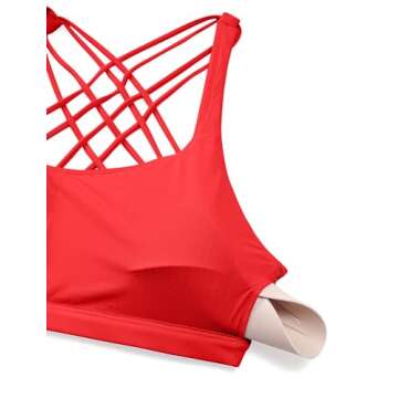 CRZ YOGA Strappy Sports Bras for Women - Criss Cross Back Wireless Padded Yoga Workout Cami Top Deep Red X-Small