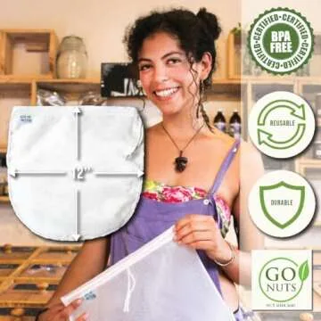 GO NUTS Nut Milk Bag 2 Pack Premium Quality BPA Free Nylon Plant-Based Milk Strainer, washable & Reusable for Almond Milk, Cold Brew, Juices, and More – Triple-Stitched, Chef-Approved ”12x12”
