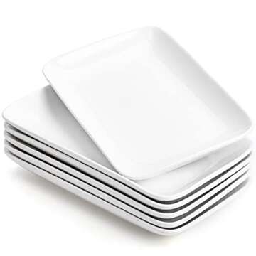 Foraineam Rectangular Salad Plates, 10 Inch White Porcelain Dessert Appetizer Plates Set, Dishwasher and Oven Safe Serving Platters for Sushi, Pasta, Fruit, Set of 6