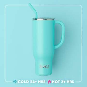Swig Life 30oz Mega Mug, 30 oz Tumbler with Handle and Straw, Cup Holder Friendly, Dishwasher Safe, Extra Large Insulated Tumbler, Stainless Steel Water Bottle (Holly Jolly)