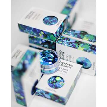 KARIZMA Mermaid Dreams Glitter. 10g Chunky Face Glitter, Hair Glitter, Eye Glitter, Body Glitter for Women. Rave Glitter, Festival Accessories, Cosmetic Glitter Makeup. Loose Glitter Set