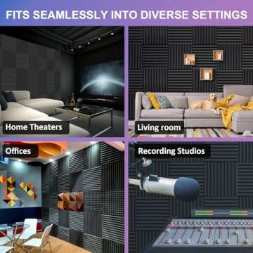 JBER 48 Pack Acoustic Foam Panels, 1" X 12" X 12" Upgraded Self-Adhesive Studio Soundproofing Wedges Fire Resistant Sound Proof Padding Acoustic Treatment Foam - Black & Blue