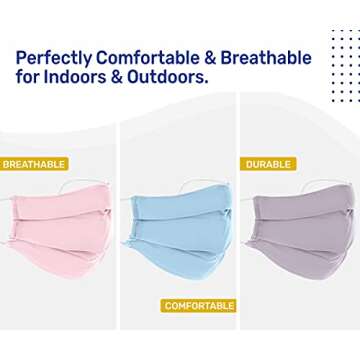 3-Pack Cloth Face Masks, Three Layers of Soft Cotton Fabric, Reusable Washable, Elastic Ear Loops, Skin-Friendly Face Masks for Women and Men |(L/XL)