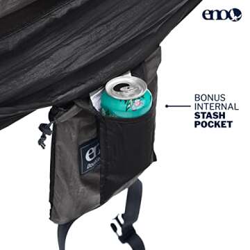 ENO DoubleNest Hammock with Atlas Straps - Lightweight, Portable, 1 to 2 Person Hammock - for Camping, Hiking, Backpacking, Travel, a Festival, or The Beach - Charcoal/Black