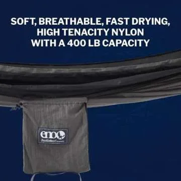 ENO DoubleNest Hammock with Atlas Straps - Lightweight, Portable, 1 to 2 Person Hammock - for Camping, Hiking, Backpacking, Travel, a Festival, or The Beach - Charcoal/Black