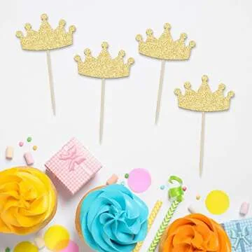 24Pcs Crown Cupcake Toppers Glitter Queen Crown Cupcake Picks for Queen Princess Theme Baby Shower G...