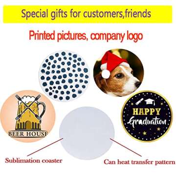 White Round Coasters,10 Pcs 4 Inch Sublimation Blank Coasters for Office Home Bar Thanksgiving Christmas Crafts Painting Heat Press Picture Logo