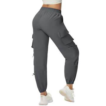 AB-Eleven Women's Lightweight Cargo Pants Quick Dry Joggers with 6 Pockets Elastic Waist and Water-Resistant Hiking Pants Dark Grey