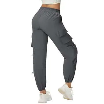 AB-Eleven Women's Lightweight Cargo Pants Quick Dry Joggers with 6 Pockets Elastic Waist and Water-Resistant Hiking Pants Dark Grey
