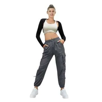 AB-Eleven Women's Lightweight Cargo Pants Quick Dry Joggers with 6 Pockets Elastic Waist and Water-Resistant Hiking Pants Dark Grey