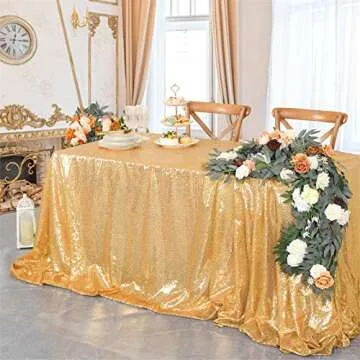 B-COOL Gold Sequin Tablecloth Party Glitter Tablecloth Sparkly Table Cloth 60x102 Inches Rectangle Classy Elegant Tablecloth for Christmas Halloween Theme Parties Table Decorations
