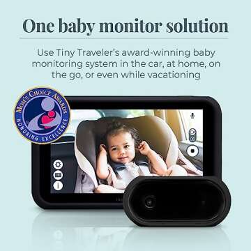 Tiny Traveler Baby Monitor - Tiny Basic Kit (TT002BA) Black - Wireless Baby Car Monitor Camera with Sound, Auto Night Vision HD 720p 5" Touchscreen LCD Monitor, for Newborn (Glossy Black, Classic)