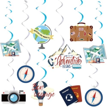 30pcs Adventure Travel Themed Hanging Swirl Decorations for Joyful Celebrations