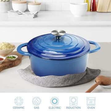 5 Quart Enameled Cast Iron Dutch Oven for All Cooks