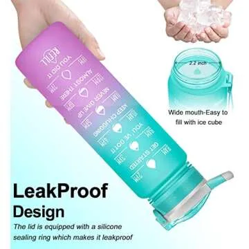 MEITAGIE 32oz Leakproof Motivational Sports Water Bottle with Straw & Time Marker, Flip Top Durable BPA Free Tritan Non-Toxic Frosted Bottle Perfect for Office, School, Gym and Workout (Ombre: