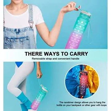 MEITAGIE 32oz Leakproof Motivational Sports Water Bottle with Straw & Time Marker, Flip Top Durable BPA Free Tritan Non-Toxic Frosted Bottle Perfect for Office, School, Gym and Workout (Ombre:
