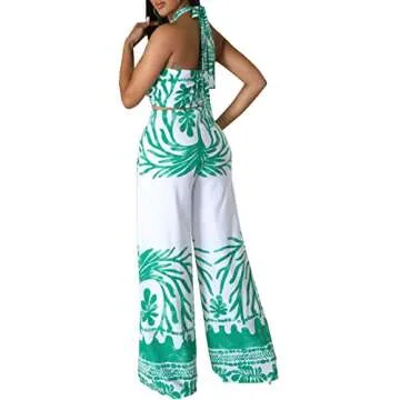 sexycherry Elegant Two Piece Beach for Women Sexy Off Shoulder Tube Top Straight Long Straight Pants Green Swimwear Vacation Cruising Outfits(Large)