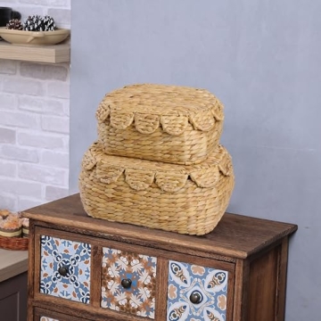 Stylish Hand-Woven Wicker Storage Baskets with Lid by LUSYDECO