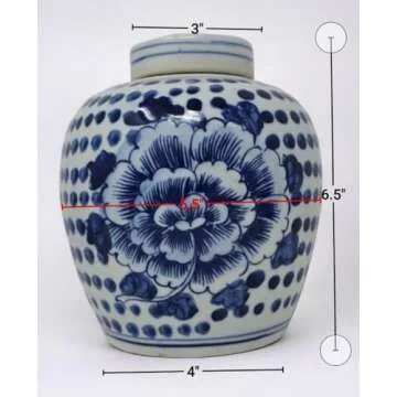 Festcool Antique Style Blue and White Porcelain Flowers Ceramic Covered Jar Vase, China Ming Style, ...
