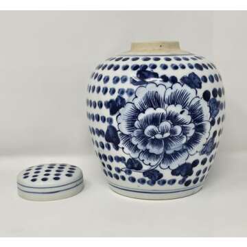 Festcool Antique Style Blue and White Porcelain Flowers Ceramic Covered Jar Vase, China Ming Style, Jingdezhen Chinese (L1)