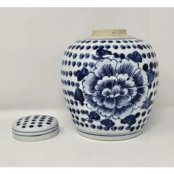 Festcool Antique Style Blue and White Porcelain Flowers Ceramic Covered Jar Vase, China Ming Style, Jingdezhen Chinese (L1)